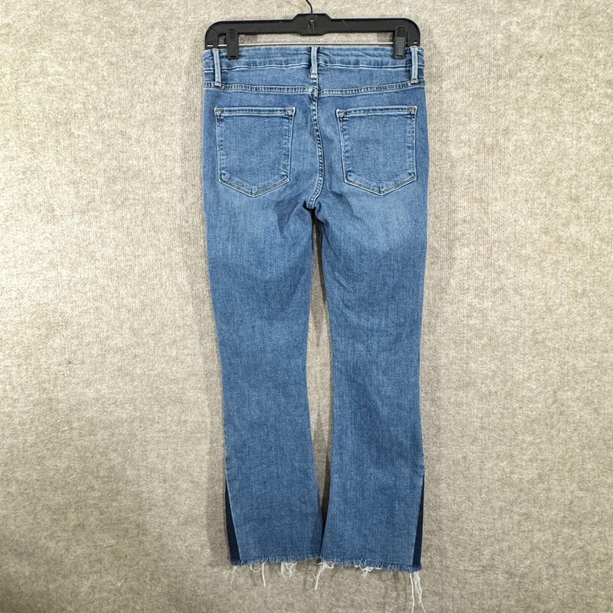 FRAME Le Crop Mini Boot Jeans Womens 27 Raw Hem Two Tone Denim Boho Minimalist