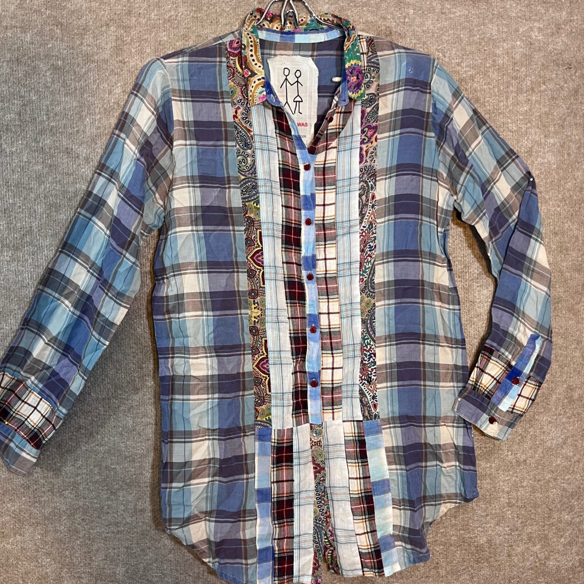 Johnny Was Plaid Patchwork Button Down Women Small Mixed Print Plaid Boho Chic