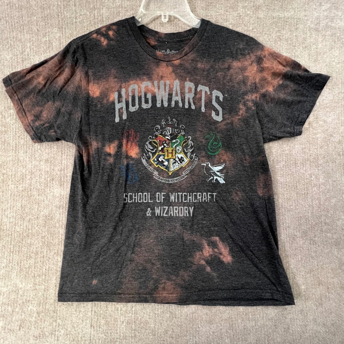 Harry Potter Hogwarts School Bleach Dye T Shirt Gray Size L Wizarding