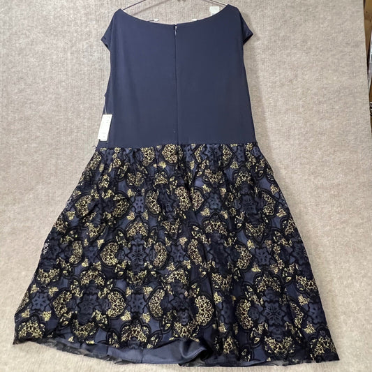 SLNY 20W Navy Gold Lace Fit Flare Dress NWT Belt Glitter Skirt Plus Size