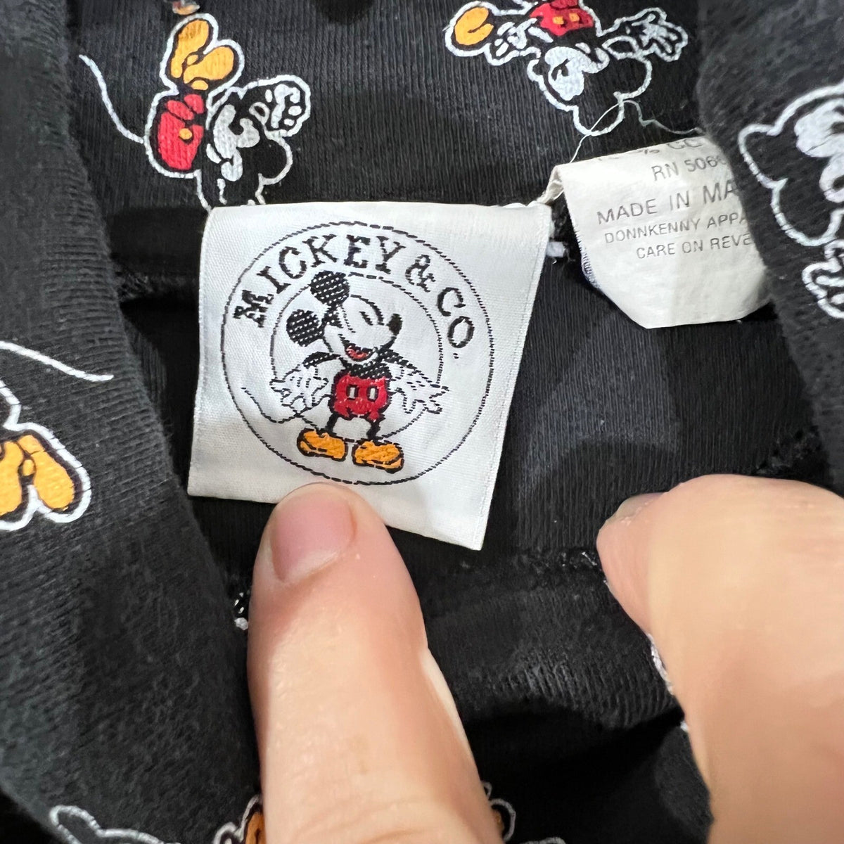Vintage 90s Mickey & Co Turtleneck Top Womens Medium Black Mickey Mouse AOP