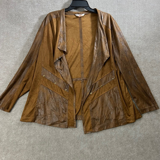 Allison Daley Plus Size 18W Brown Faux Leather Drape Front Jacket Blazer