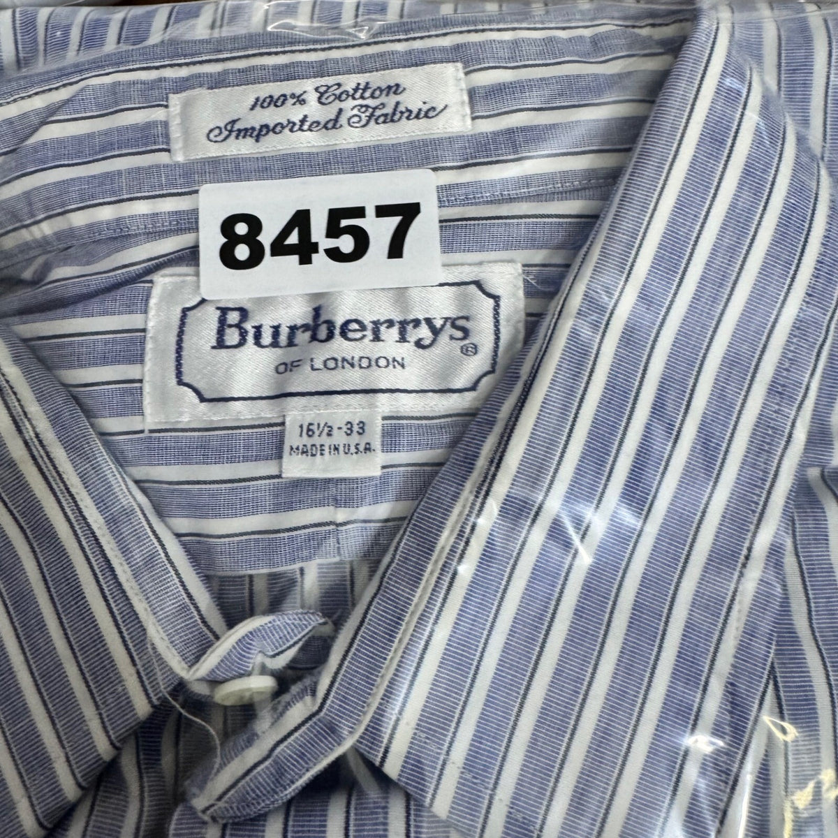 Vintage Burberrys Button Down Shirt Mens 16.5 33 Blue Striped Cotton Minimalist
