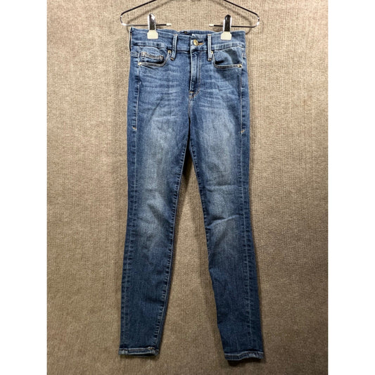 Good American Good Legs High Rise Skinny Jeans Blue Wash Distressed Size 27