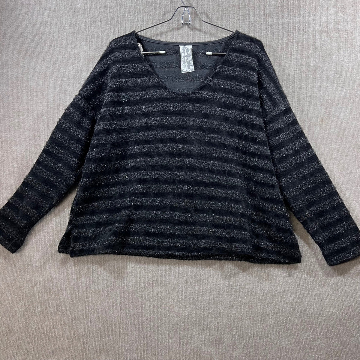Sadie & Sage Anthropologie Glitter Stripe V Neck Sweater Top Large