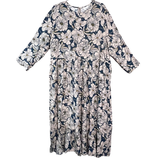 Time and Tru Floral Tiered Midi Dress Women XXL Graphic Print Boho Cottagecore