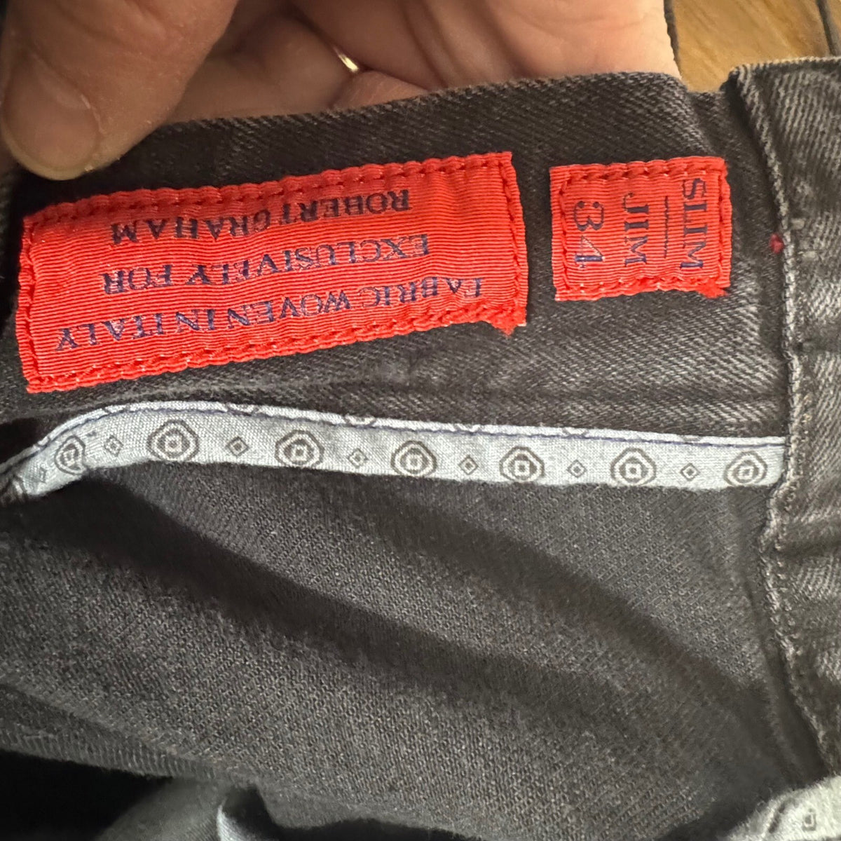 Robert Graham Slim Jim Jeans Mens 34 Black Denim Slim Fit Designer Casual