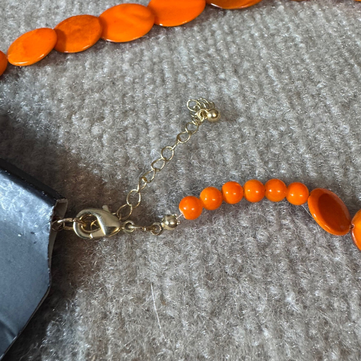 Orange Faux Shell Disc Statement Necklace Women OS Mod Retro Mid Century Bold