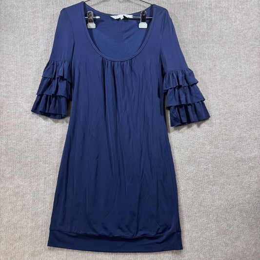 Trina Turk Navy Blue Ruffle Sleeve Dress Size 2 USA Cocktail Capsule Shift