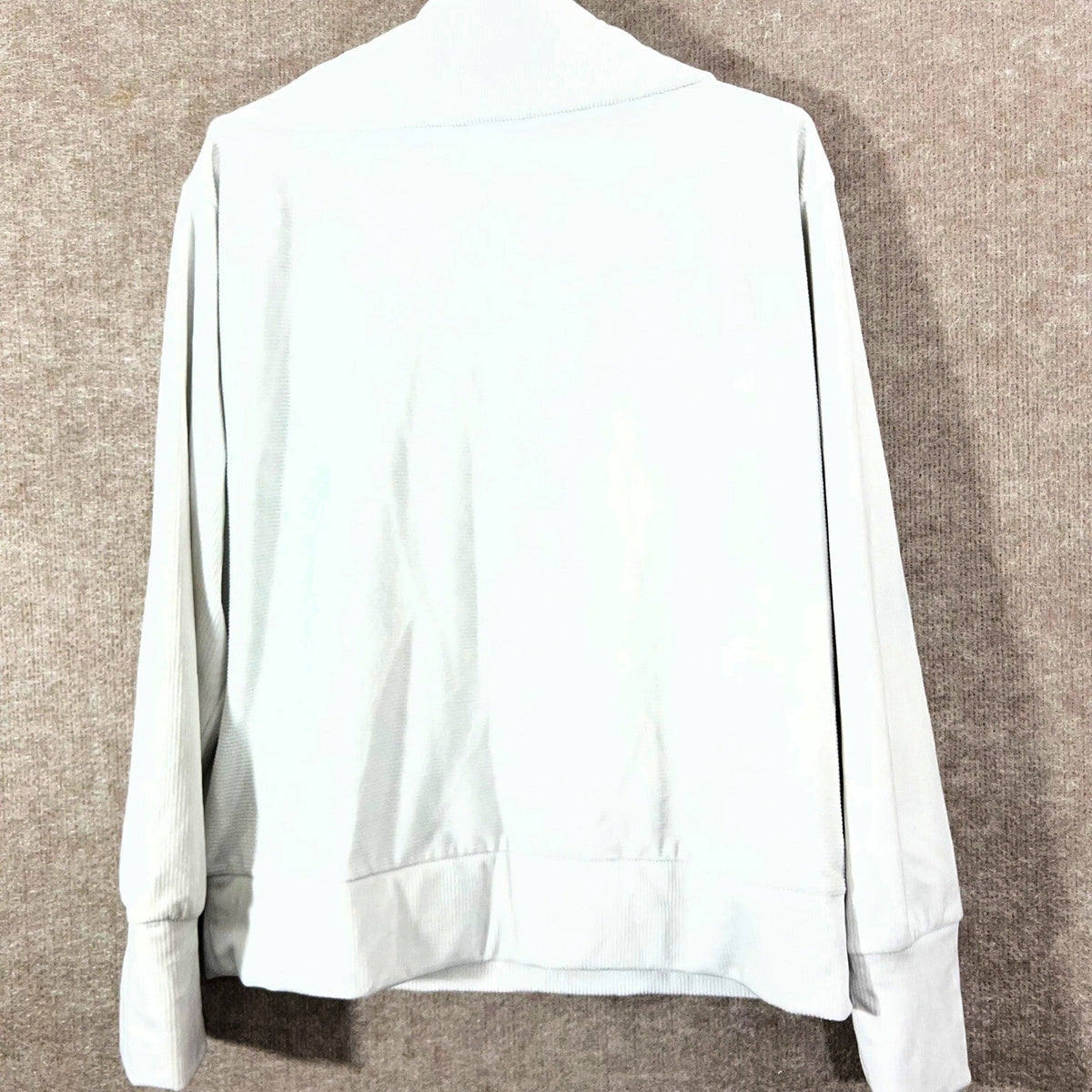 Halston Quarter Zip Pullover Womens Medium White Velour Ribbed Minimalist