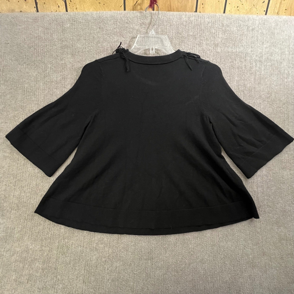 Kate Spade New York Black Fringe Trim Bell Sleeve Knit Top Size Small