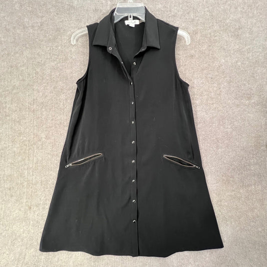 Simply Noelle Black Sleeveless Dress Shirt Vest L/XL Collared Zipper Pockets
