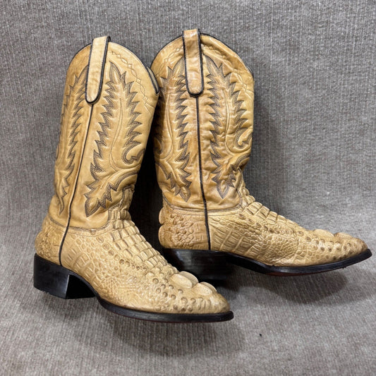 Dan Post Boots Western Almond Toe Men 8 Blonde Cow Leather Hornback Print