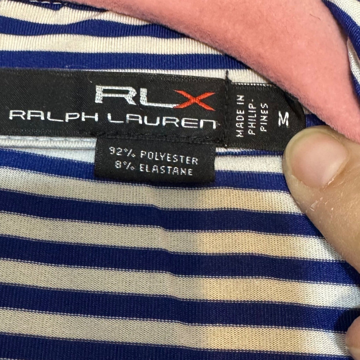 RLX Ralph Lauren Polo Shirt Mens Medium Blue White Striped Performance LOGO Golf
