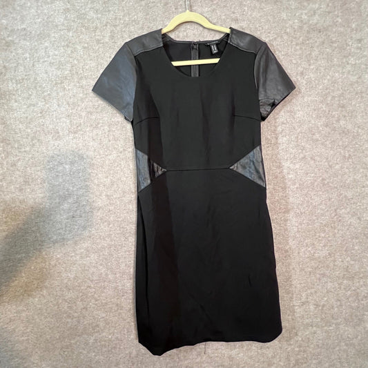 H by Halston Dress Womens 10 Black Leather Trim Ponte Knit Short Sleeve Edgy
