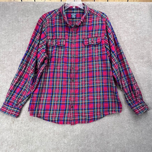 Faded Glory Mens 2XLT Classic Red Combo Plaid Flannel Shirt Long Sleeve Cotton