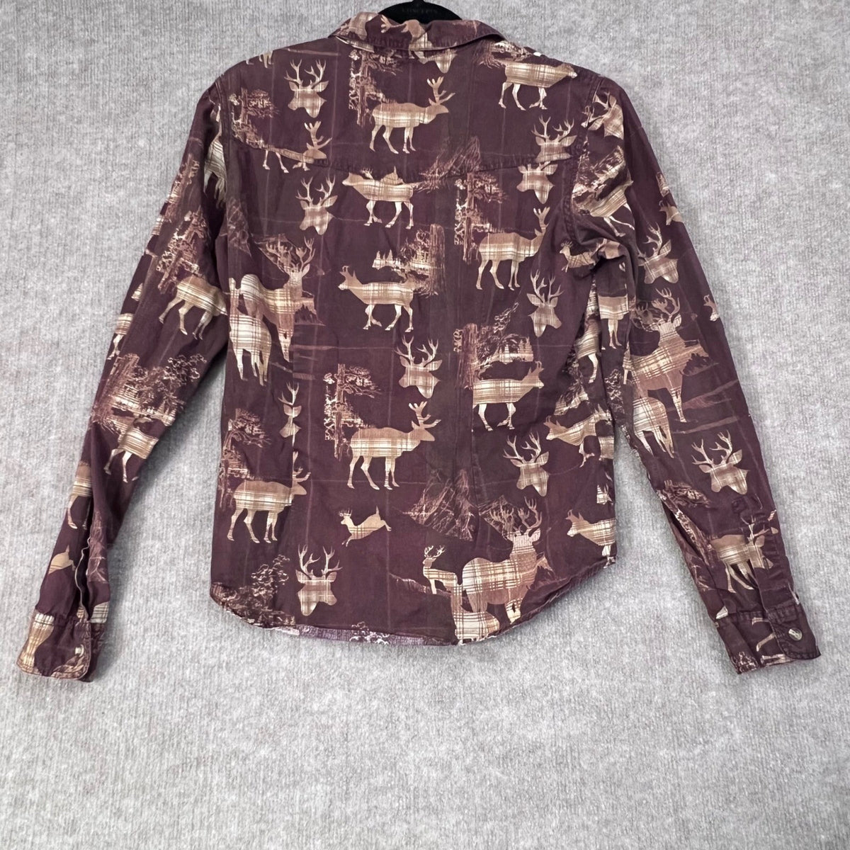 Roper Women's Button Down Shirt Medium Brown Deer Print Western Plaid Rare AOP