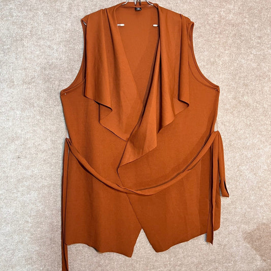 SHEIN Curve Vest Womens 4XL Rust Orange Draped Open Front Belted Ribbed Casual