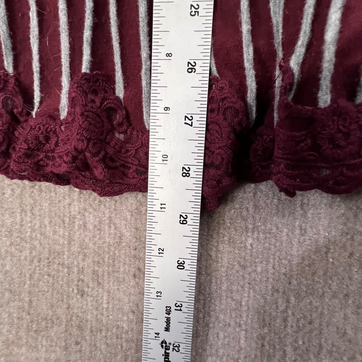 Wallflower 3X Peplum Top Plus Size Burgundy Stripe Long Sleeve Lace Trim