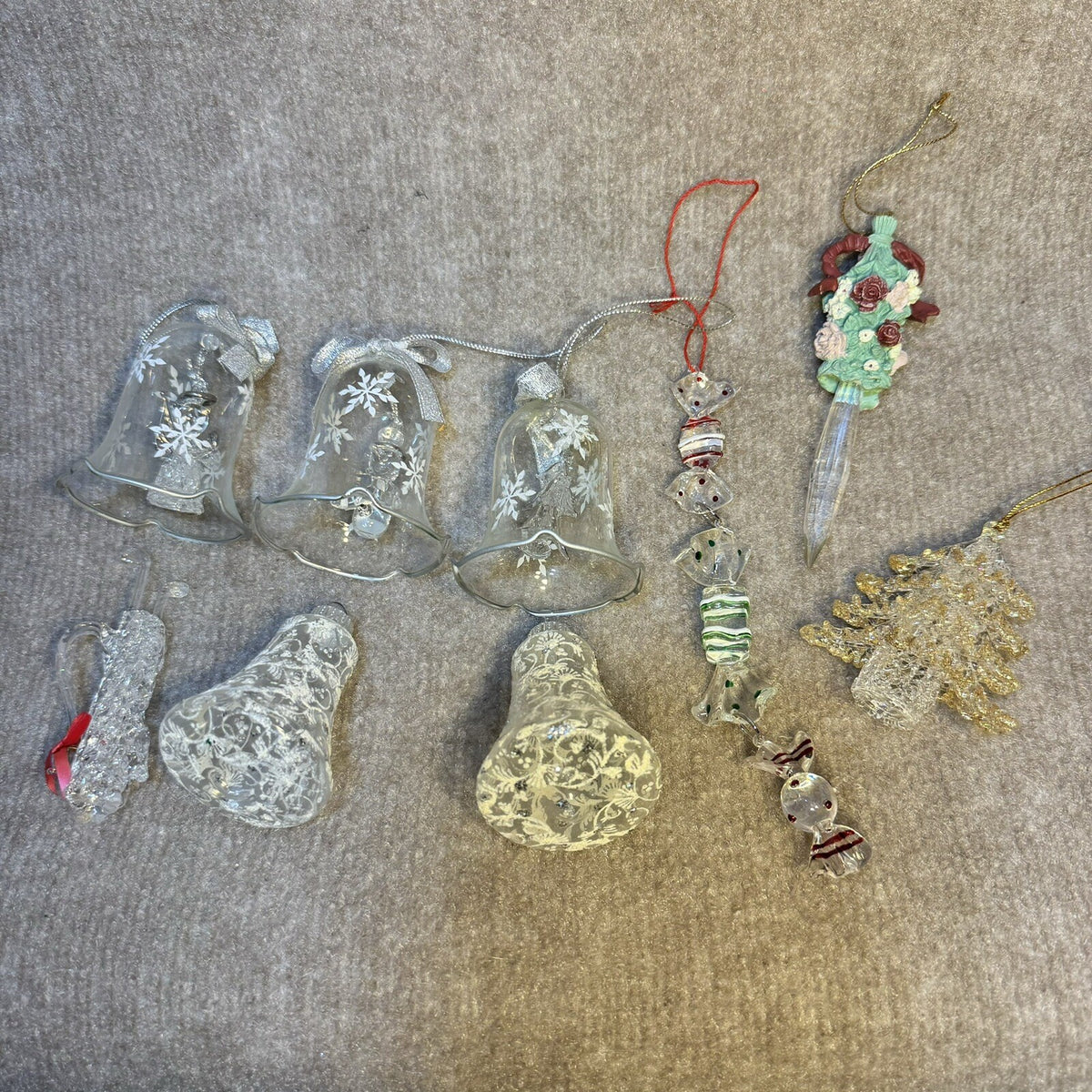 Vintage Clear Glass Bells with Glass Art Clappers, golf bag, Candy,  Ornaments