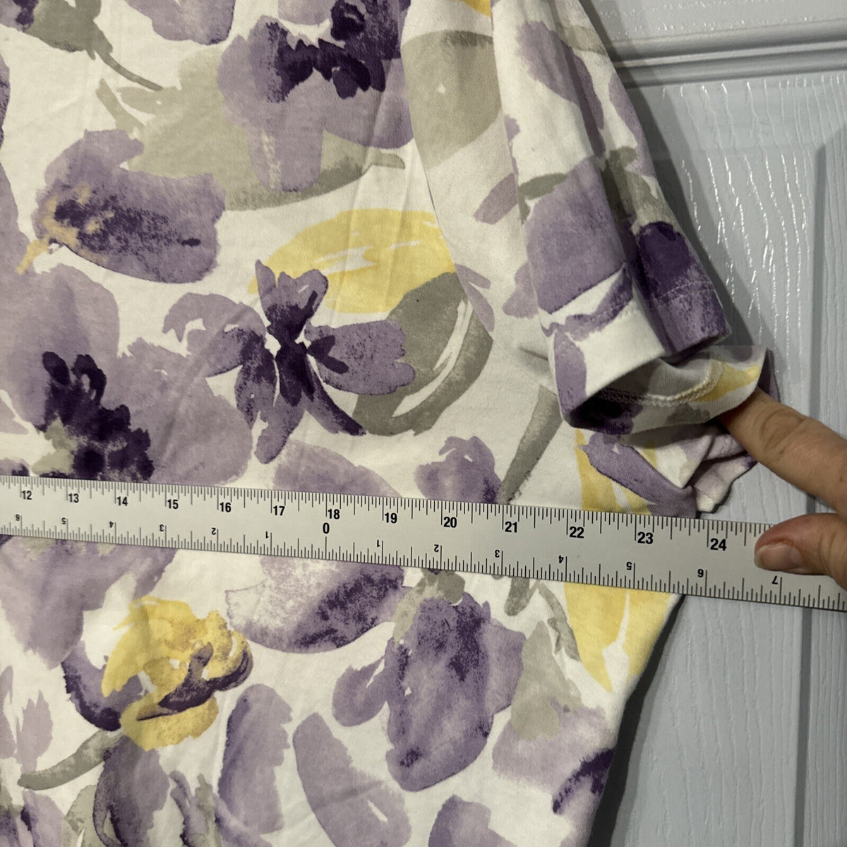Croft & Barrow Women Top, Comfort 2X Purple Floral Relaxed Fit Short Sleeve