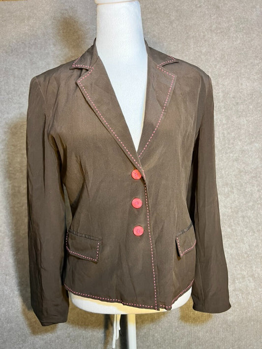 Silkland Women's Blazer 8p Silk Career Contrast Stitch Sleek Academia Twee Elle