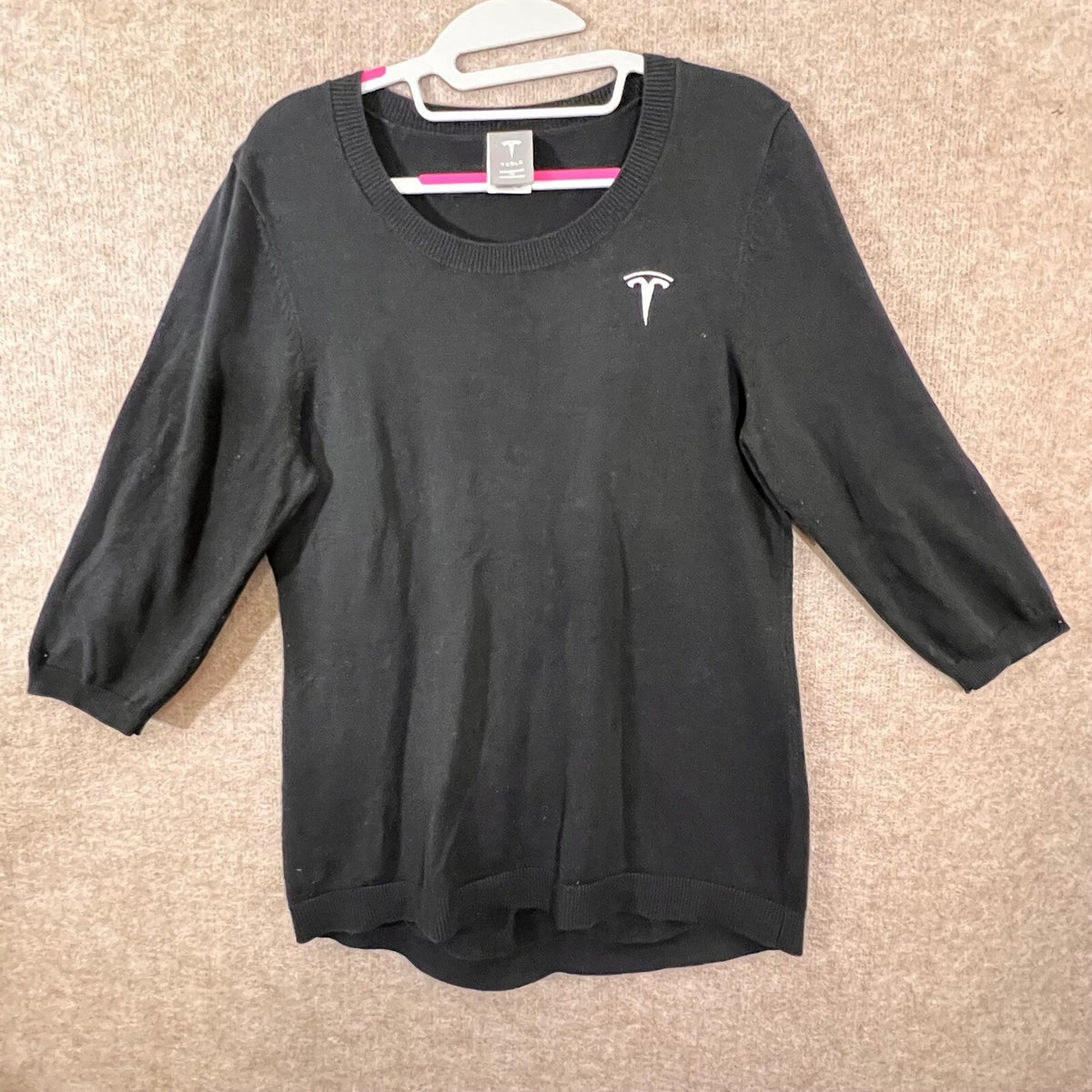 Tesla Sweater Ladies Medium Black 3/4 Sleeve Knit Minimalist Corporate