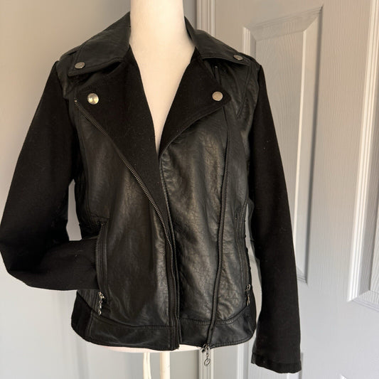 Dollhouse NYC Outerwear Sz L Vegan Leather and wool blend Moto Jacket w/Pockets
