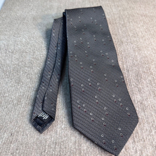 DKNY Silk Necktie Mens OS Gray Geometric Square Pattern Formal Professional