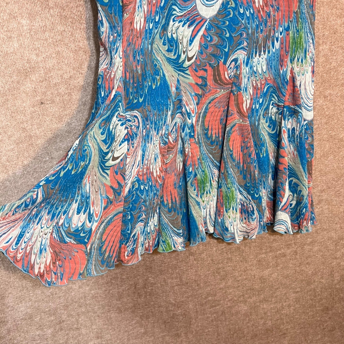Flair Marbled Plisse Pleated Midi Skirt L Blue Pink Abstract Art To Wear Y2K