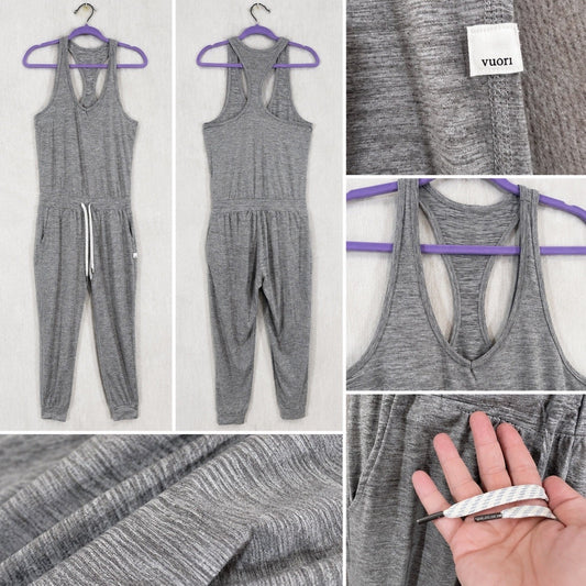 Vuori Lux Jumpsuit Womens Small Heather Gray Racerback Jogger Athleisure