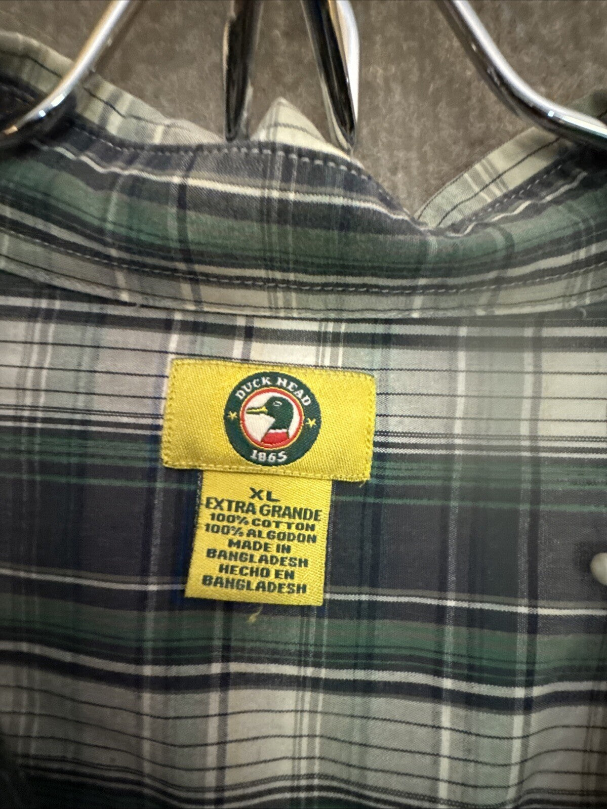 Duck Head Men Shirt XL Button Up Short sleeve Plaid Cotton