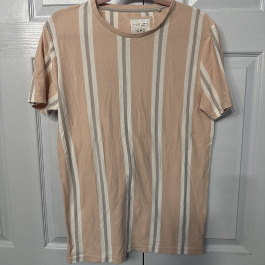 Denim & Flower Ricky Singh T-Shirt Short Sleeve M Men Preppy Peach Gray Stripe