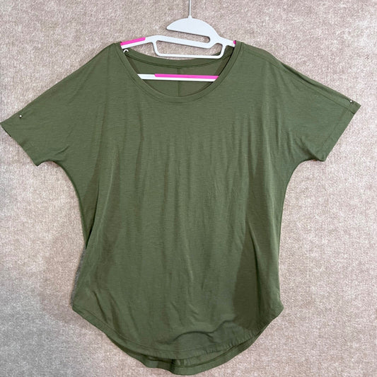 Women's Olive Green Dolman Sleeve Athleisure Top Medium Curved Hem Relaxed Fit