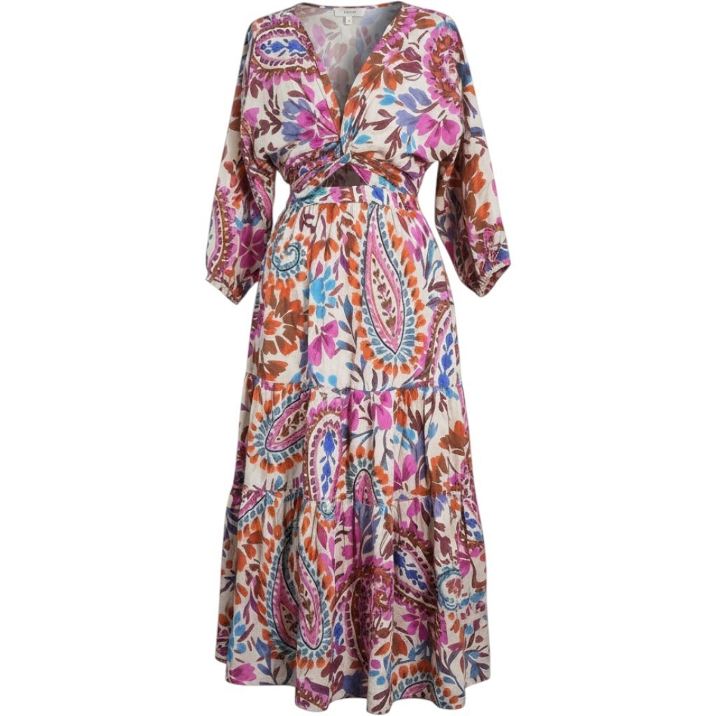 Zara Dress Womens Small Floral Paisley Tiered Midi V-Neck Boho Summer Festival