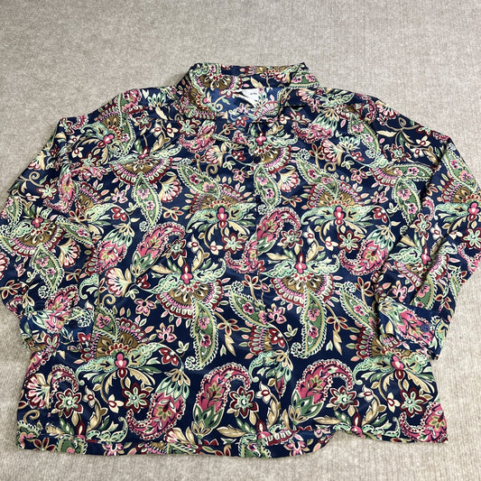 Vintage Bon Worth Blouse Floral Long Sleeve Button Up Shirt Women’s Petite (PM)