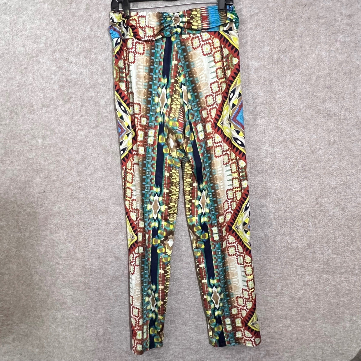 Resort Geometric Tribal Dopamine Print Pants Womens Large Stretch Boho Trippy