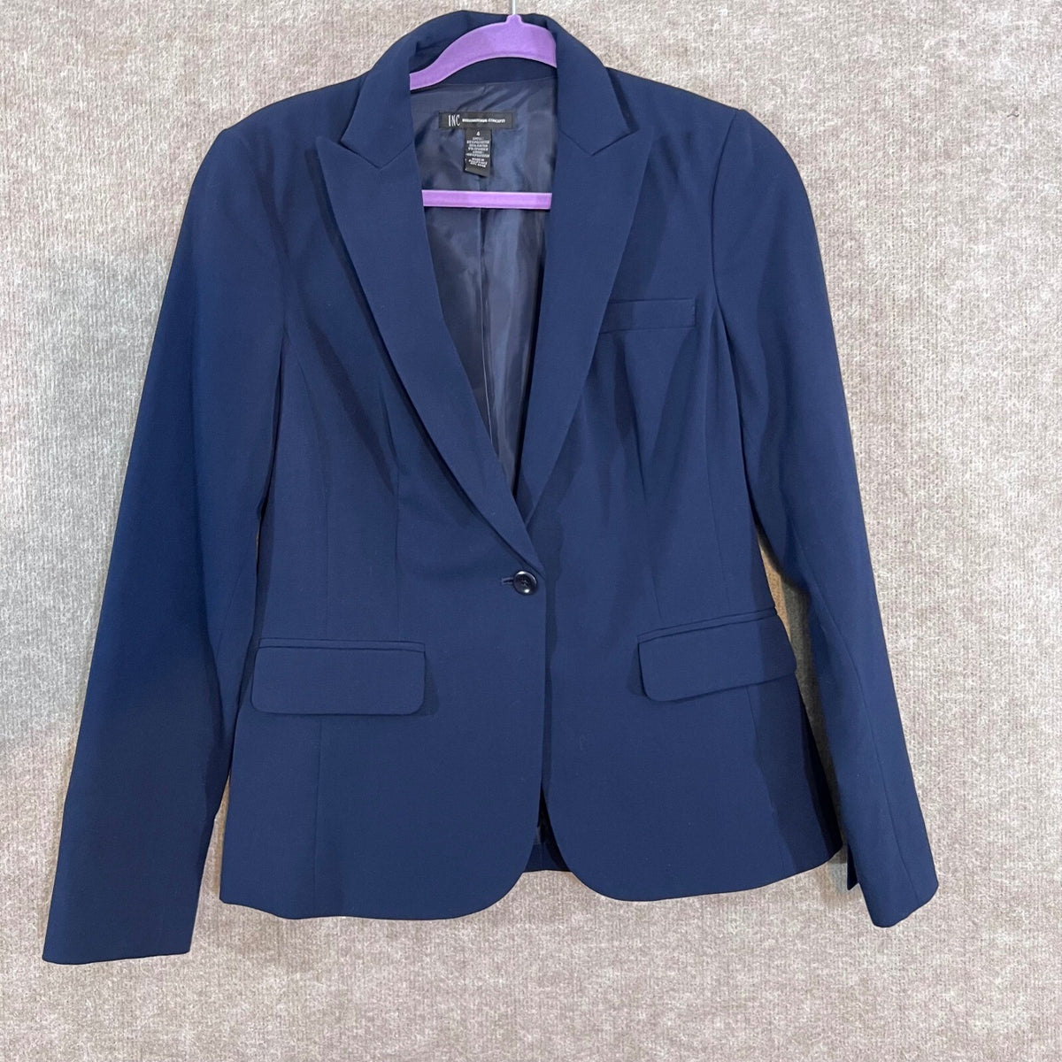 INC International Concepts Blazer Womens Size 4 Navy Blue Single Button Office