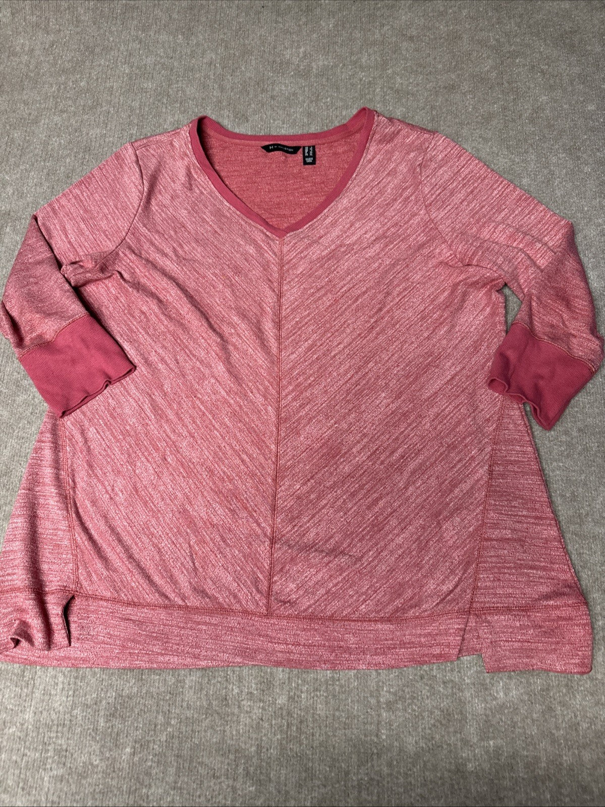 H By Halston Womens Red Heather 3/4 Sleeve Blouse V Neck Pullover Size Lg