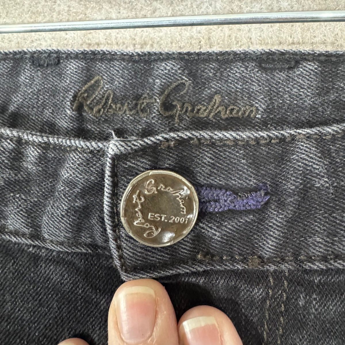 Robert Graham Slim Jim Jeans Mens 34 Black Denim Slim Fit Designer Casual