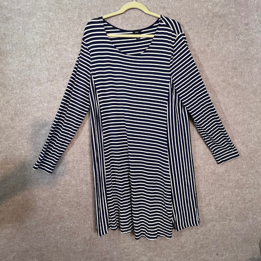 Intro Striped Tunic Top Womens XL Blue White Long Sleeve Stretch Casual Preppy