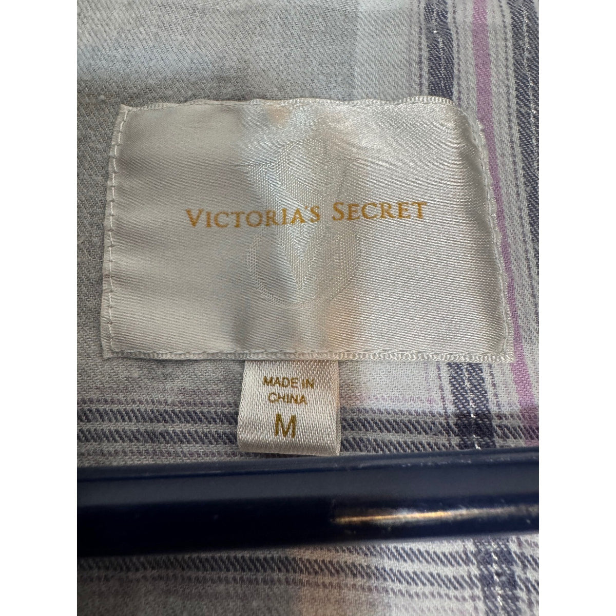 Vintage Victoria's Secret Pajama Set M Gray Plaid Ruffle Trim Cotton Sleepwear