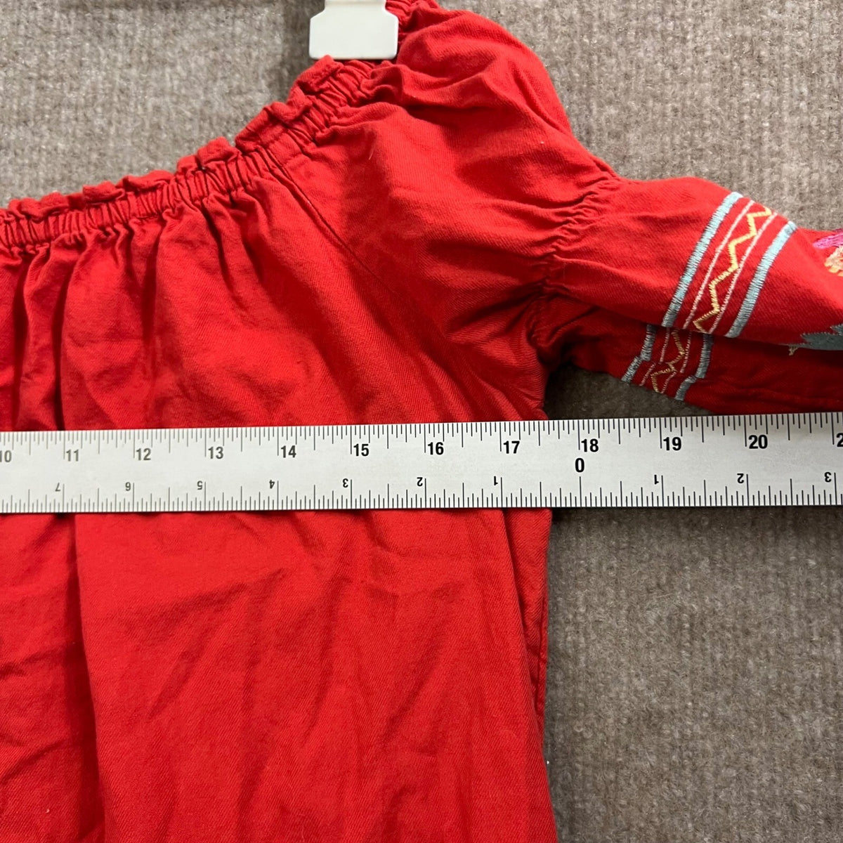 Free People Red Embroidered Off Shoulder Dress Bohemian Boho Milkmaid Size S