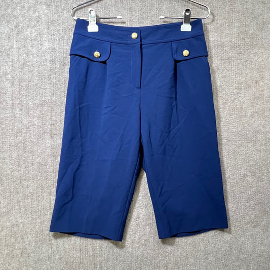 ST JOHN Navy Blue Capris Cropped Pants Gold Button Pockets Size 6
