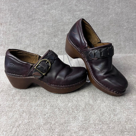 Ariat Leather Clogs Women's Size 9 EU40 Brown Braided Buckle Accent Comfort Shoe