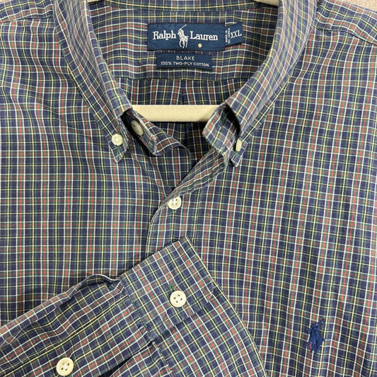 Vintage Ralph Lauren Blake Button Down Mens XXL Plaid Cotton Preppy Minimalist