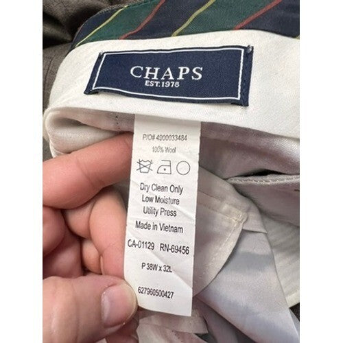 Chaps Men's 44L 38x32 Sleeve Two Button Closure 100% Wool Gray 2 pc Suit