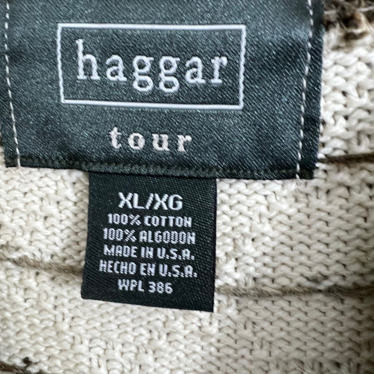 Haggar Tour Mens XL Cream Knit Sweater Cotton Golf Diamond Logo Pullover