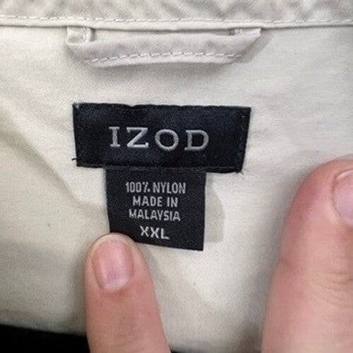 IZOD XXL Nylon Windbreaker Jacket Hooded Full Zip Beige Lightweight Coat