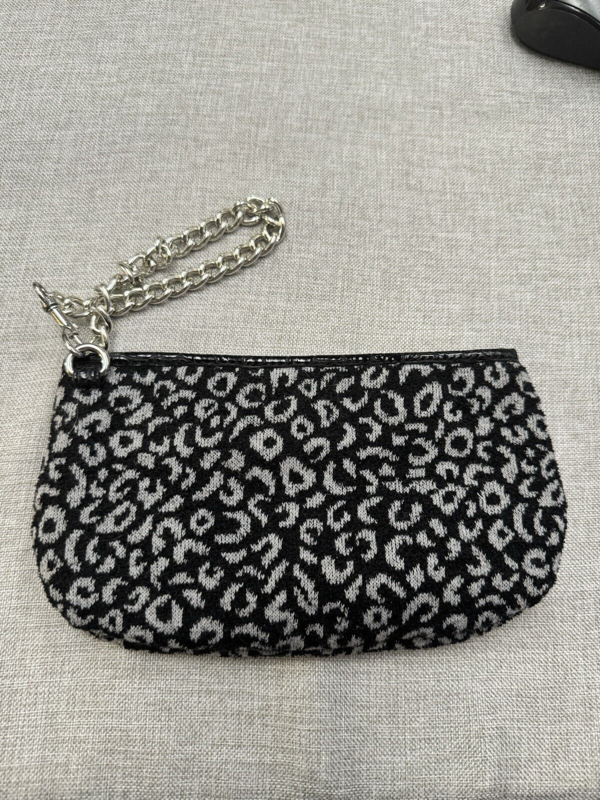 Dana Buchman Small Gray and Black Leopard Print  With Croc Accent Wristlet